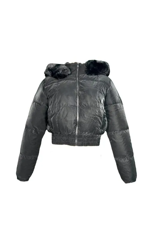 Puffed Fur Hoodie Jacket