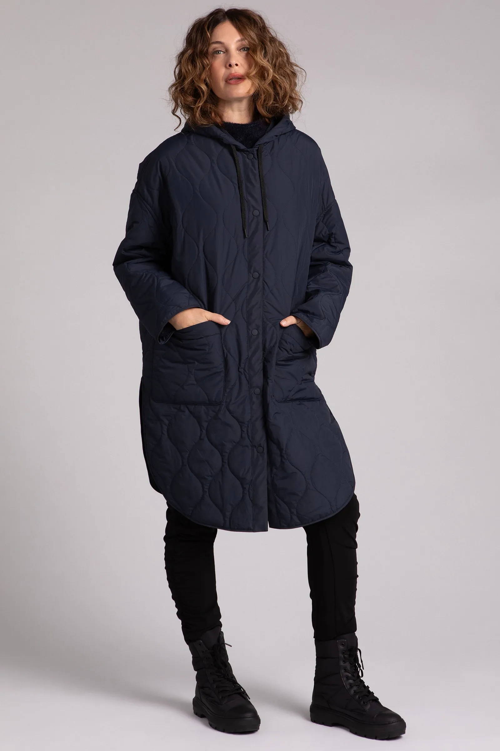 Quilted Maxi Shacket | Navy