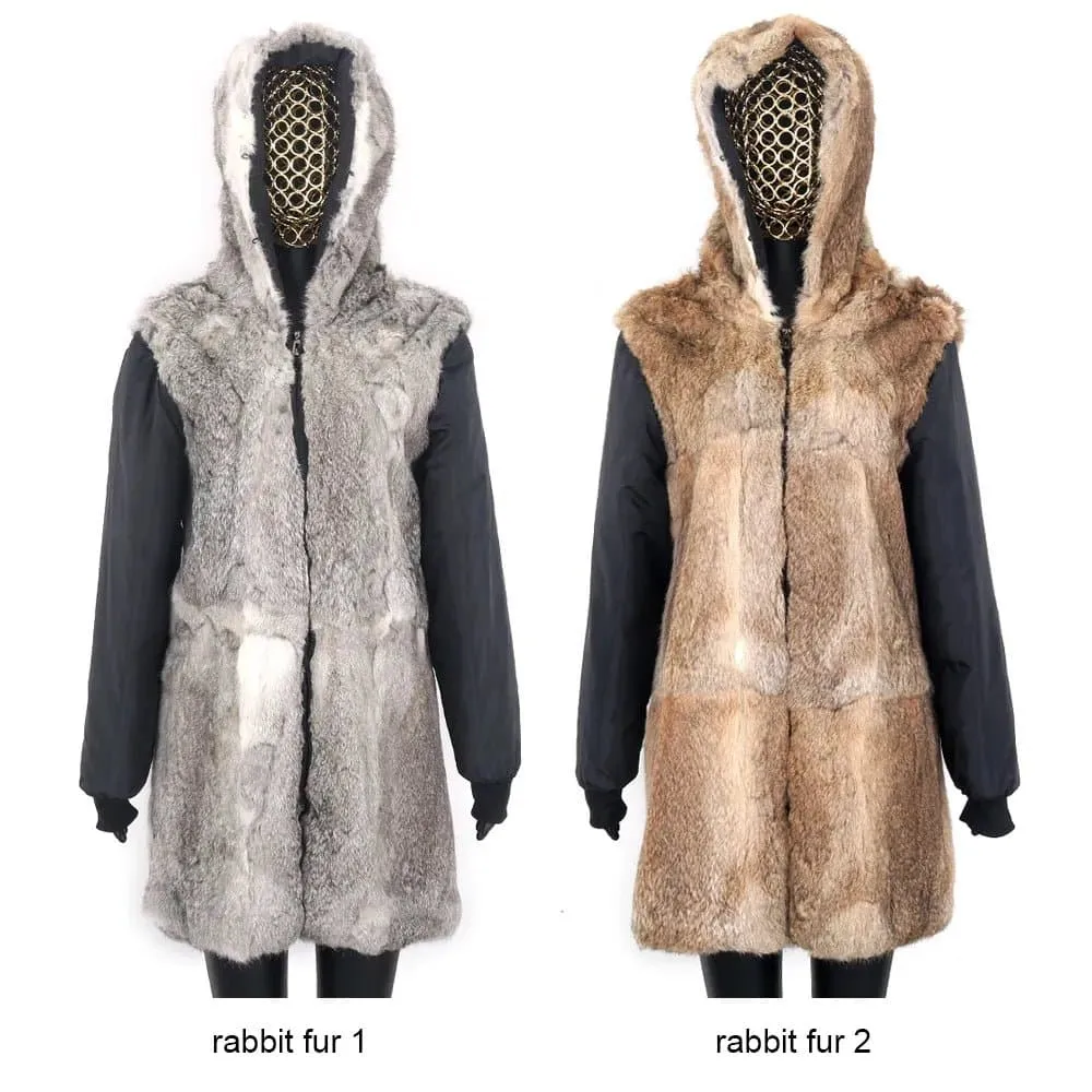 Real Rabbit Fur Hooded Coat for Women - Luxury Winter Jacket | Lavelache