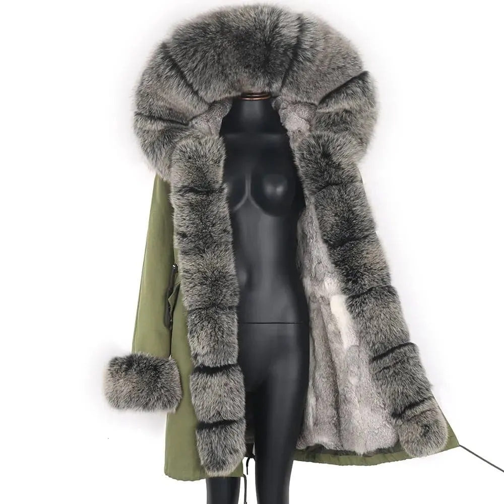 Real Rabbit Fur Hooded Coat for Women - Luxury Winter Jacket | Lavelache