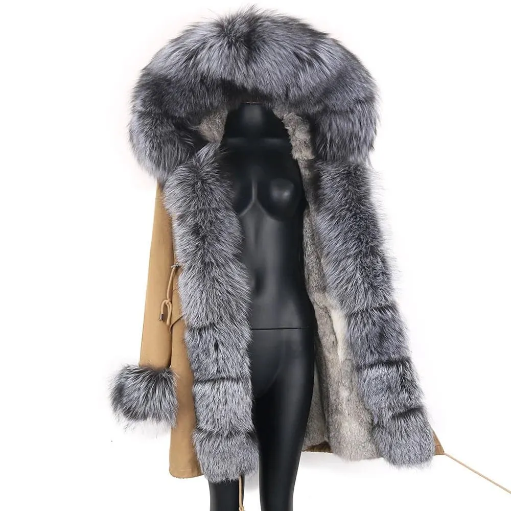 Real Rabbit Fur Hooded Coat for Women - Luxury Winter Jacket | Lavelache