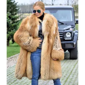 Red Fox Fur Coat With Lapel Collar