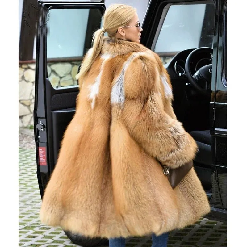 Red Fox Fur Coat With Lapel Collar