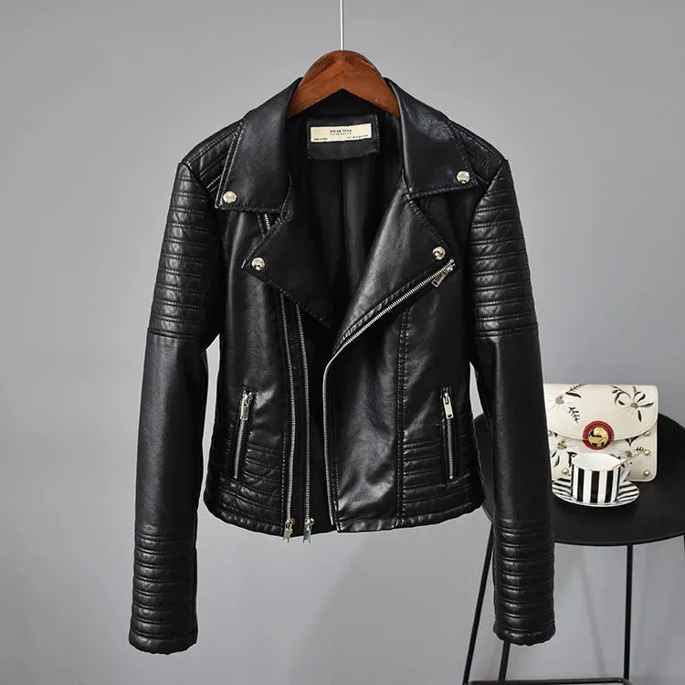 Rivet Suit Collar Women Leather Jacket