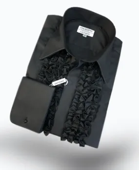 Ruffle shirt, cotton, black color