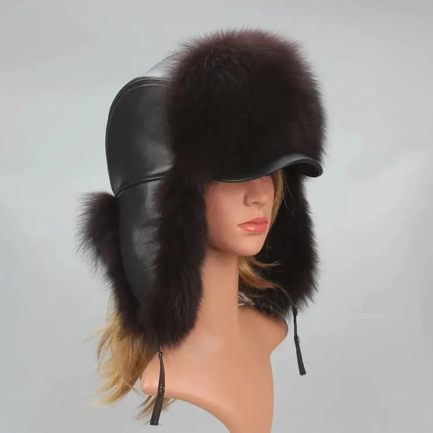 Silver Fox Fur Trapper Cap