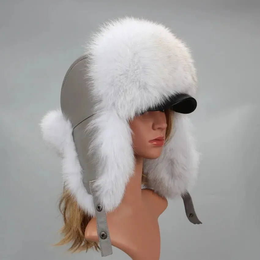 Silver Fox Fur Trapper Cap