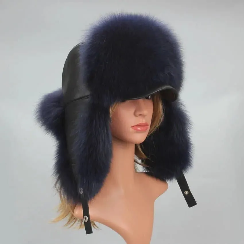 Silver Fox Fur Trapper Cap