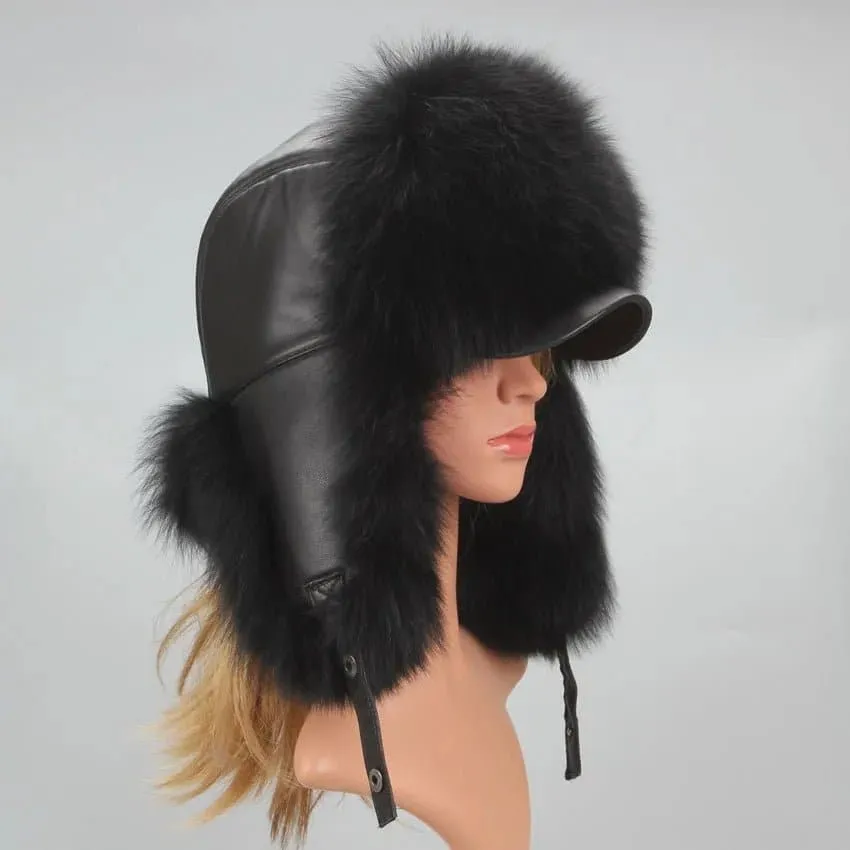 Silver Fox Fur Trapper Cap