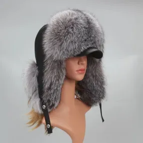 Silver Fox Fur Trapper Cap