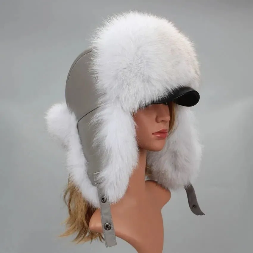 Silver Fox Fur Trapper Cap