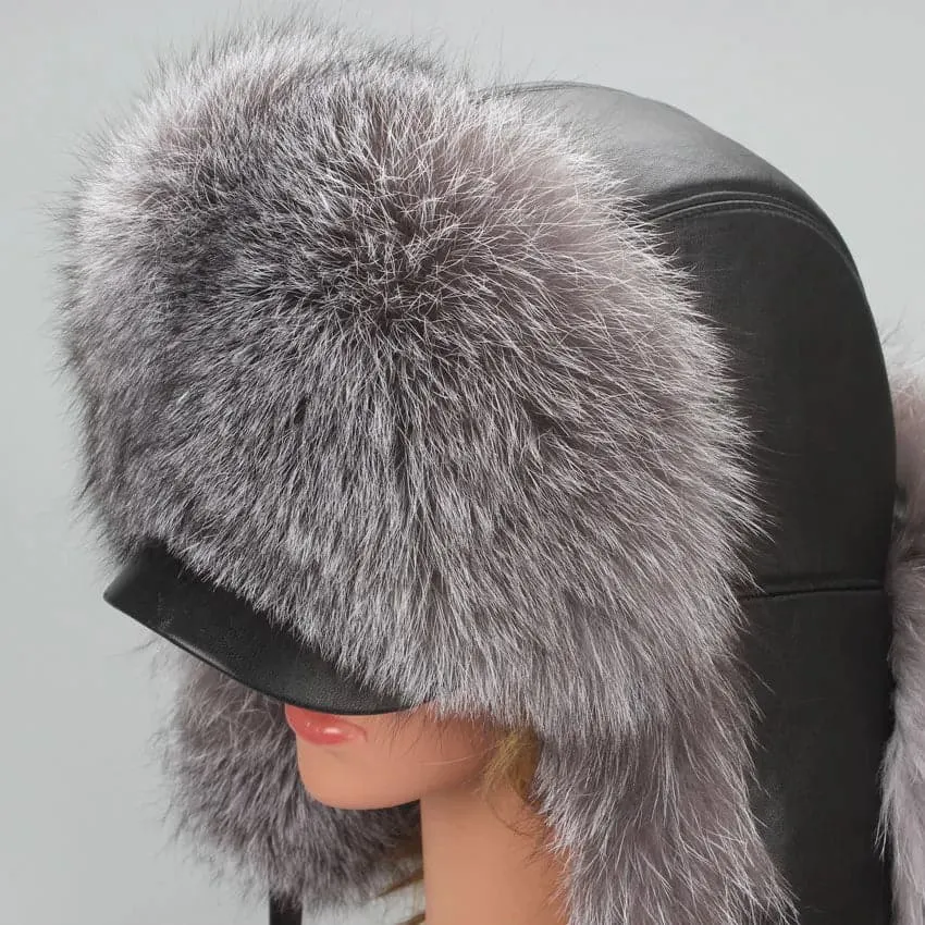 Silver Fox Fur Trapper Cap