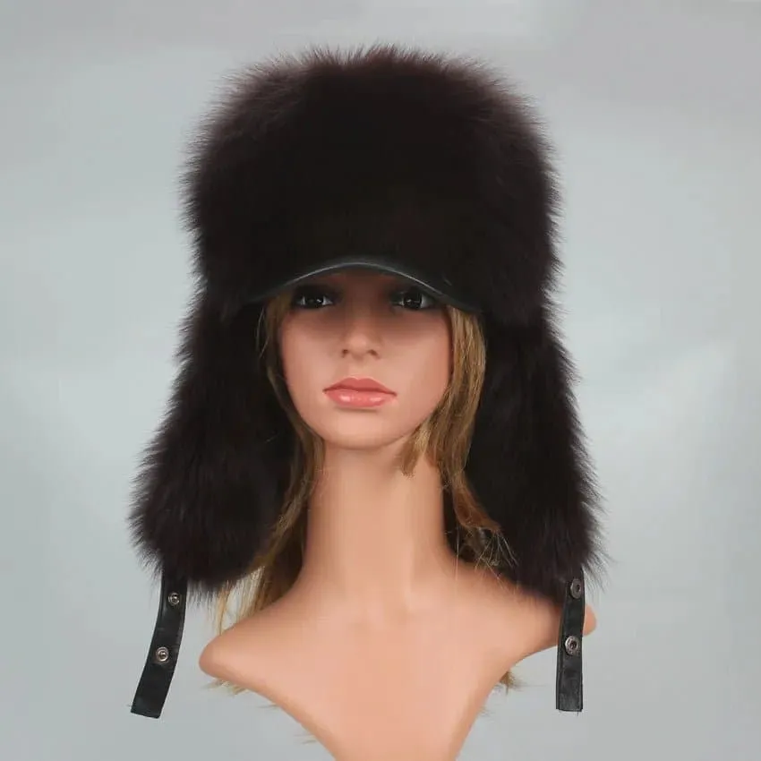 Silver Fox Fur Trapper Cap