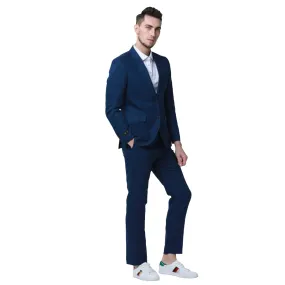 Skinny Fit Navy Linen Suit