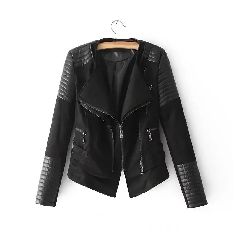 Stitching cropped leather jacket