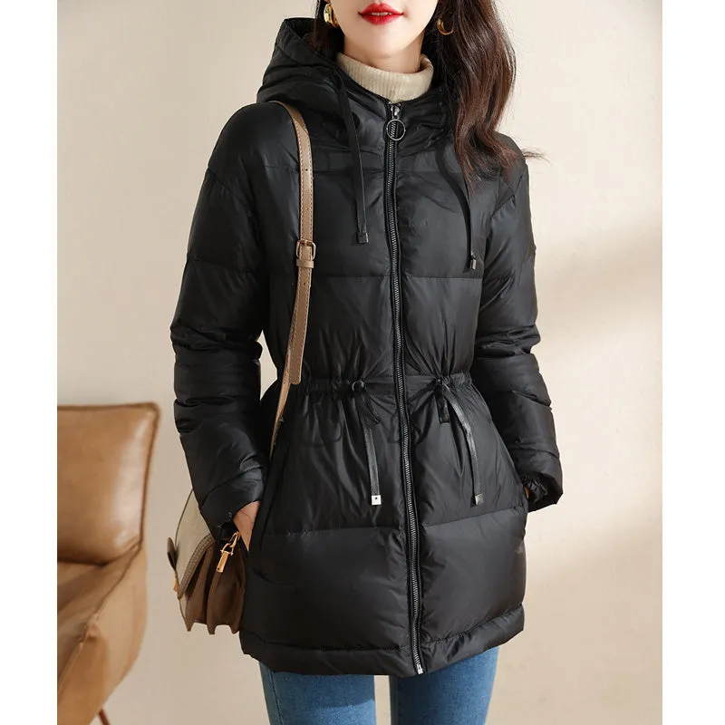 Thickened Shiny Down Women Mid-length Hooded Bread Warm Jacket Trend