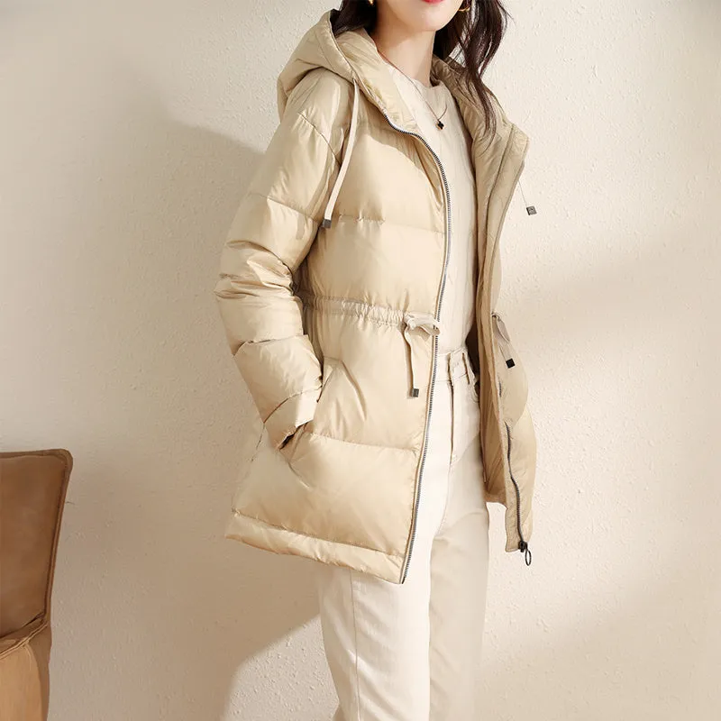 Thickened Shiny Down Women Mid-length Hooded Bread Warm Jacket Trend