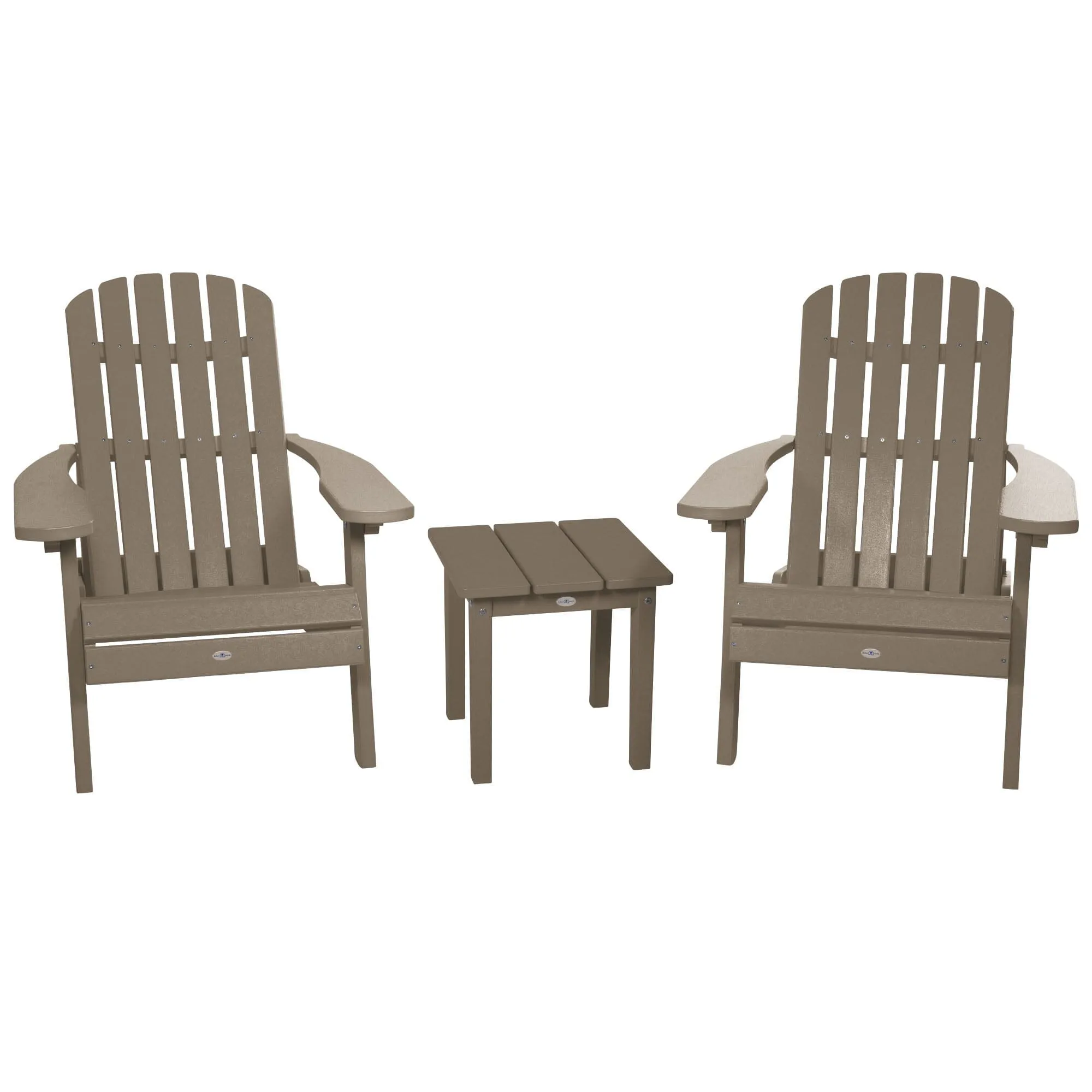 Two Cape Folding Adirondack Chairs and Side Table Set