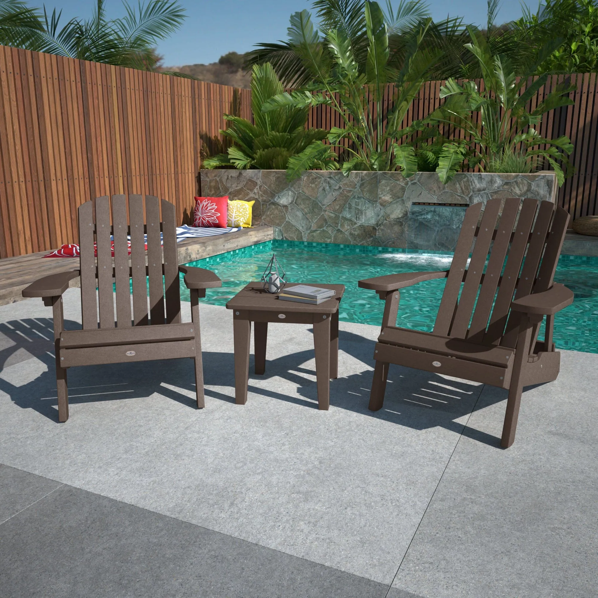 Two Cape Folding Adirondack Chairs and Side Table Set