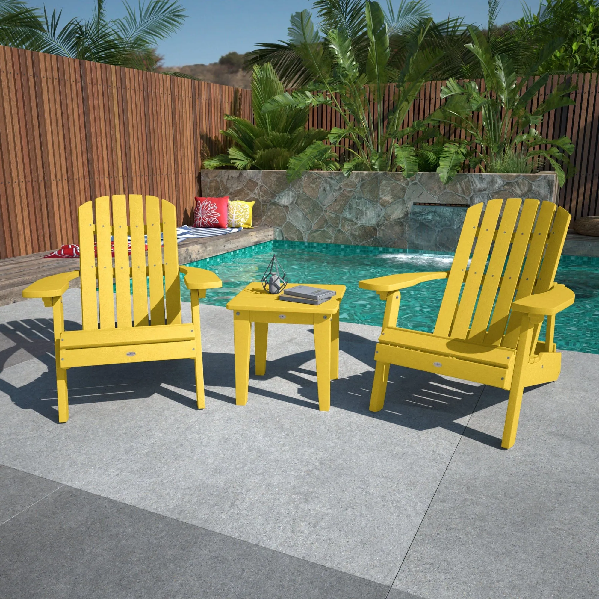 Two Cape Folding Adirondack Chairs and Side Table Set