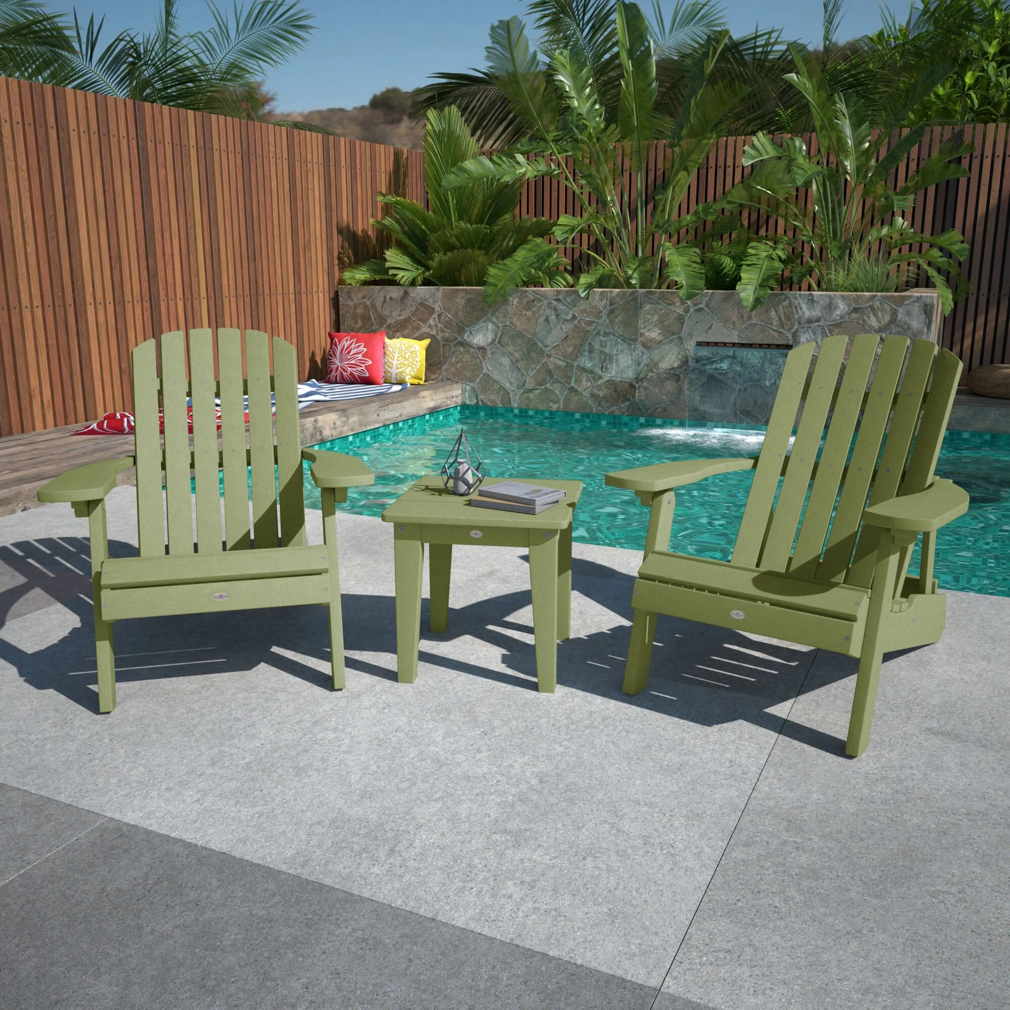 Two Cape Folding Adirondack Chairs and Side Table Set