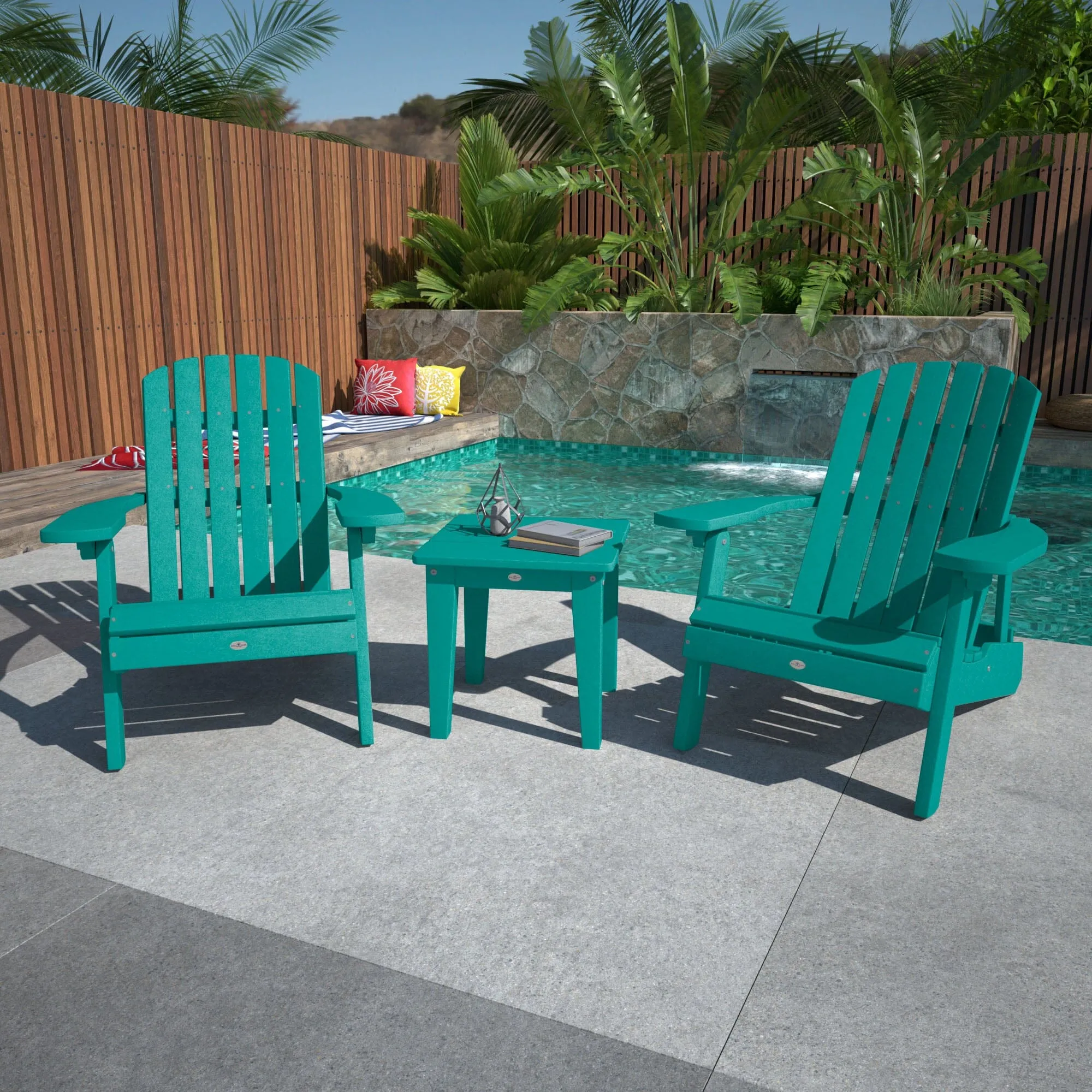 Two Cape Folding Adirondack Chairs and Side Table Set