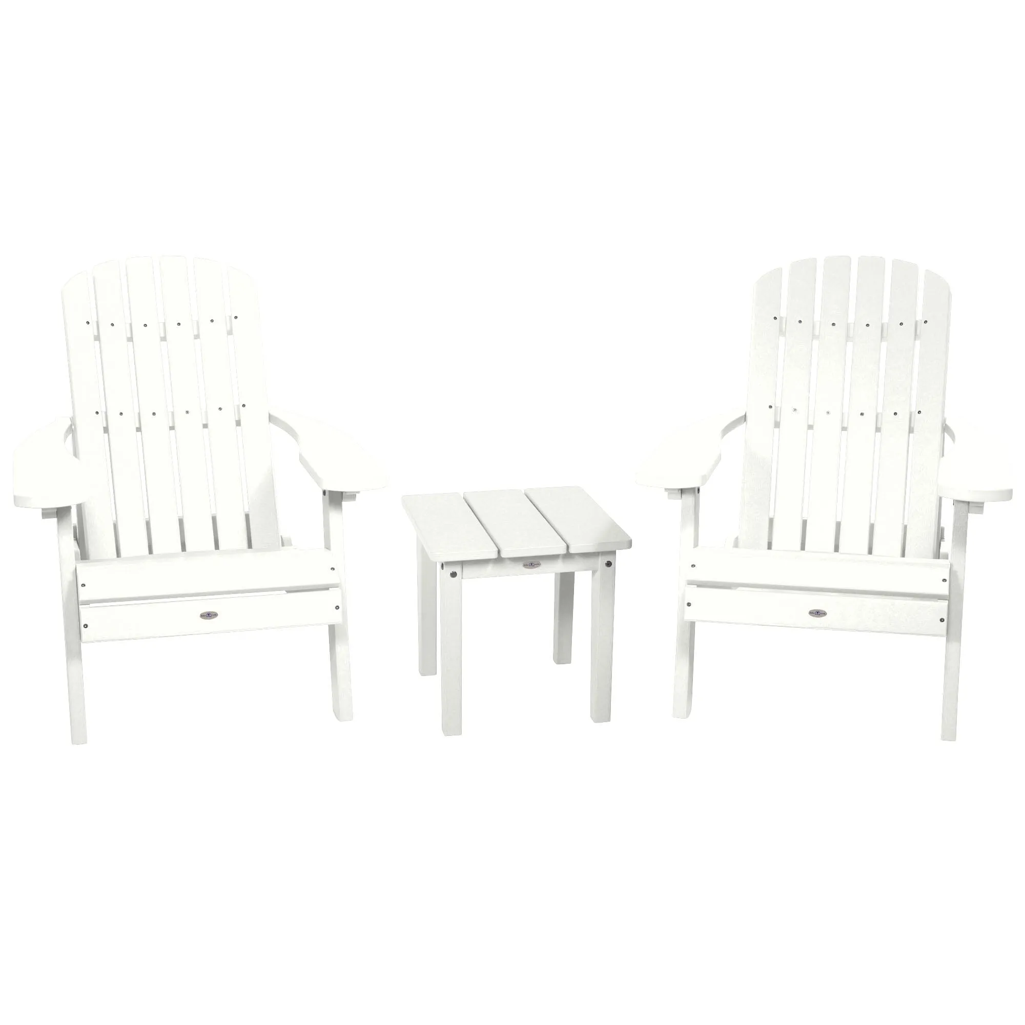 Two Cape Folding Adirondack Chairs and Side Table Set