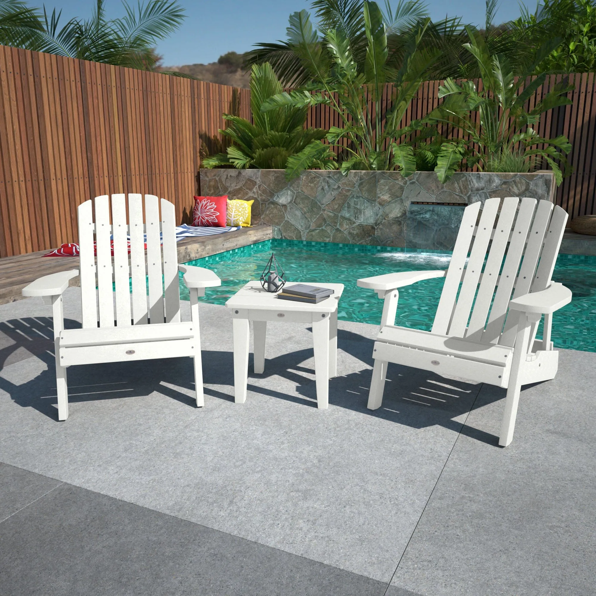 Two Cape Folding Adirondack Chairs and Side Table Set