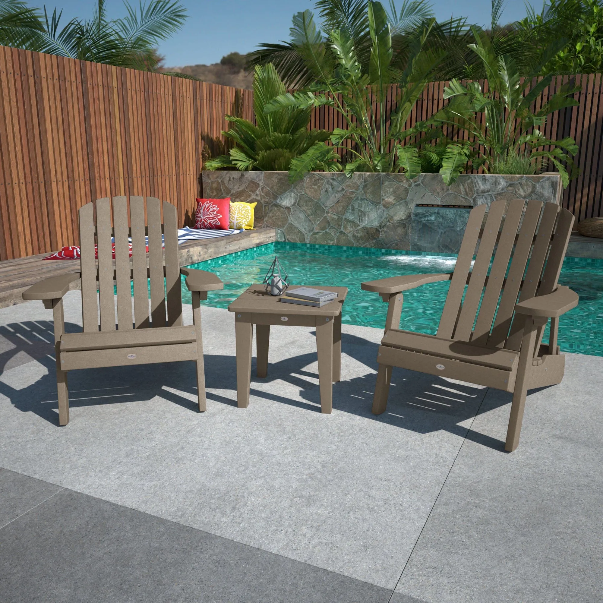 Two Cape Folding Adirondack Chairs and Side Table Set