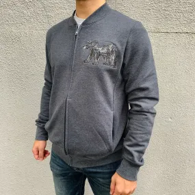 Unisex Bomber Jacket - Heather Grey w/ Forest Bear