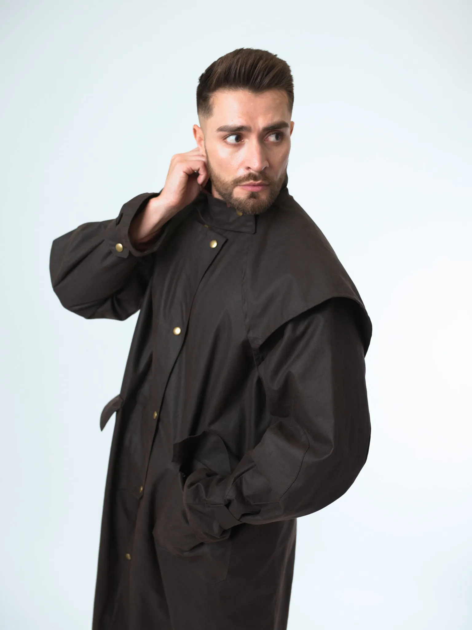 Unisex Full-length Oilskin Riding Coat with Hood