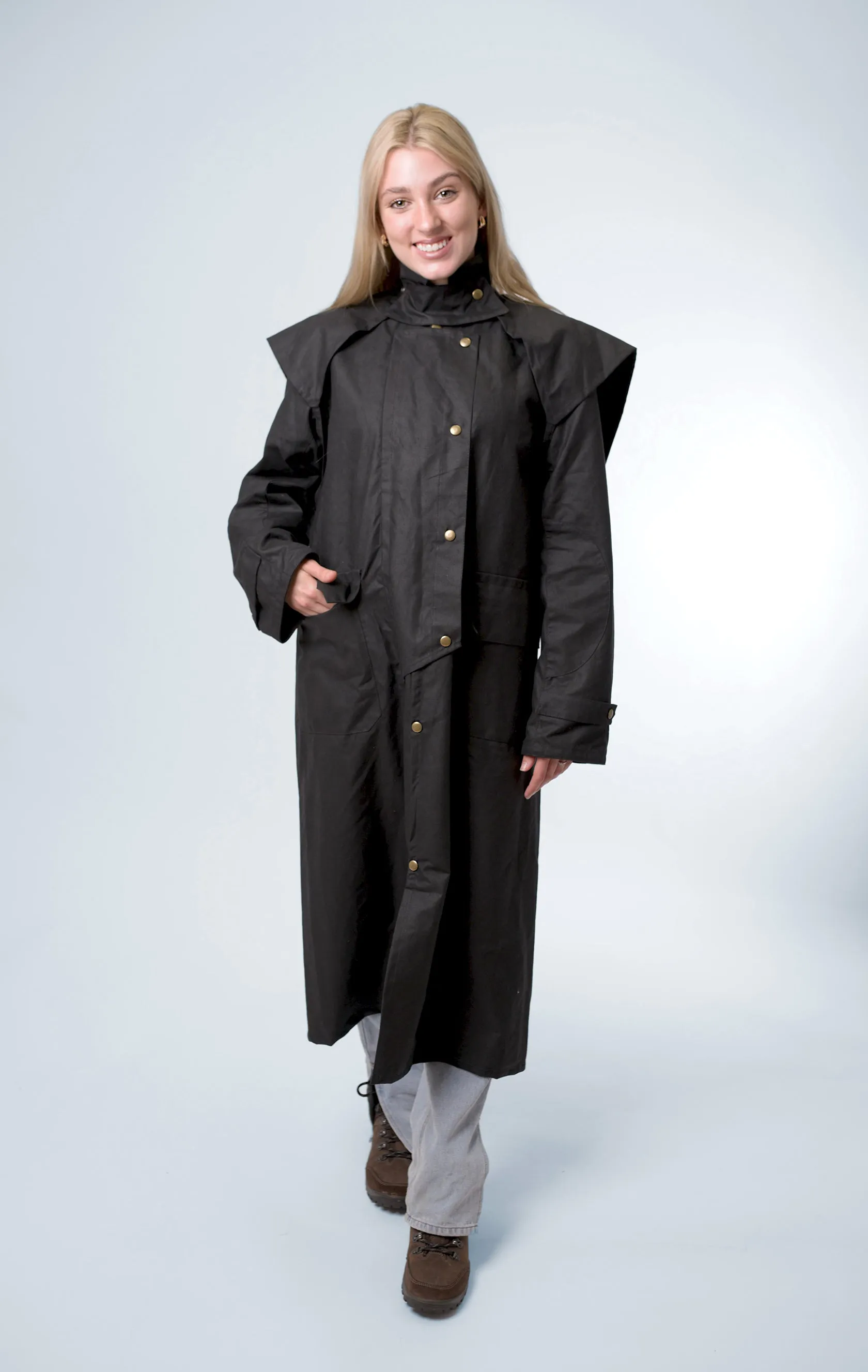 Unisex Full-length Oilskin Riding Coat with Hood