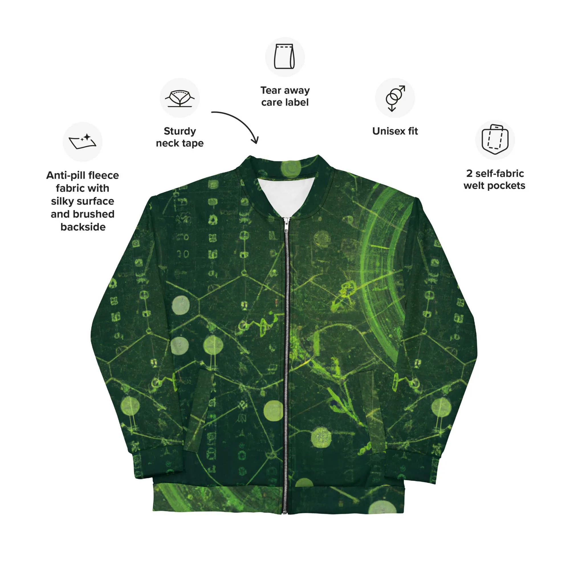 Versatile Dark Green Energy Bomber Jacket - Durable Unisex Fashion Piece