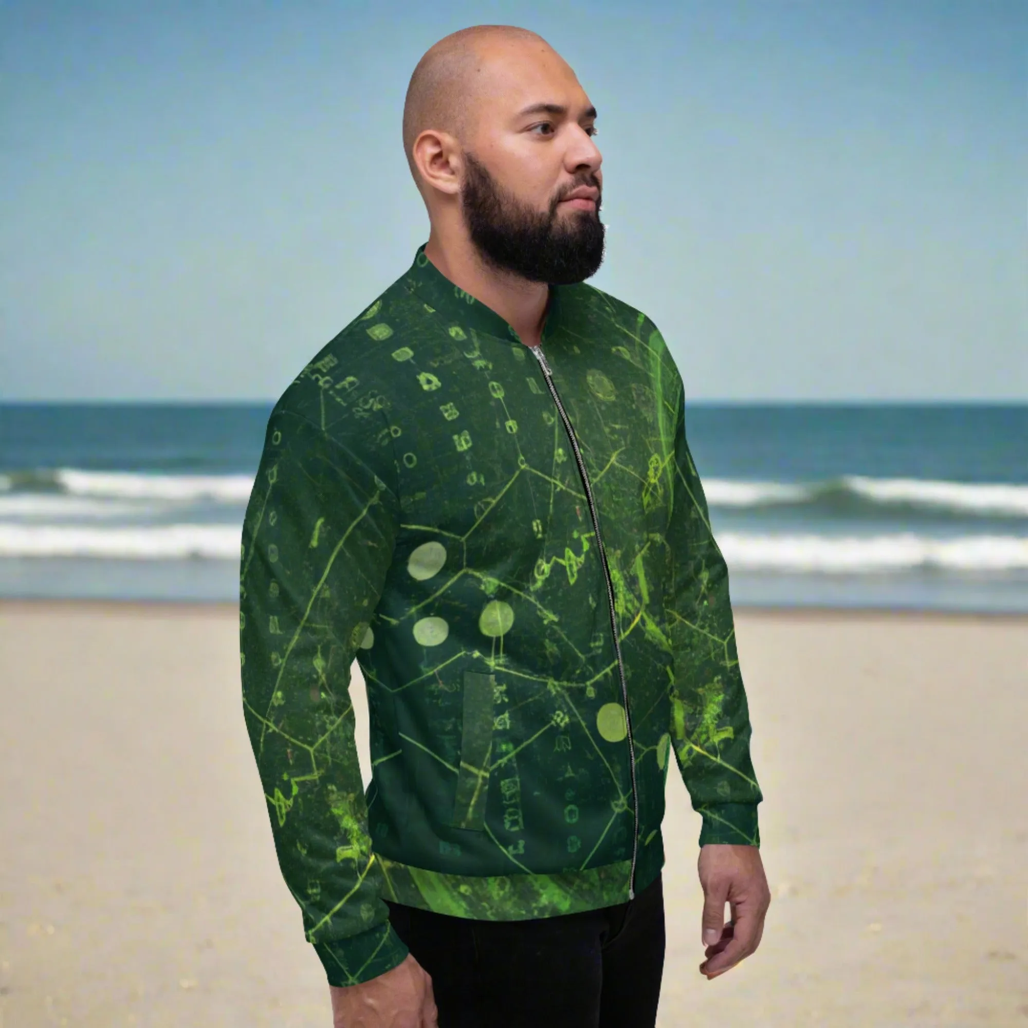 Versatile Dark Green Energy Bomber Jacket - Durable Unisex Fashion Piece