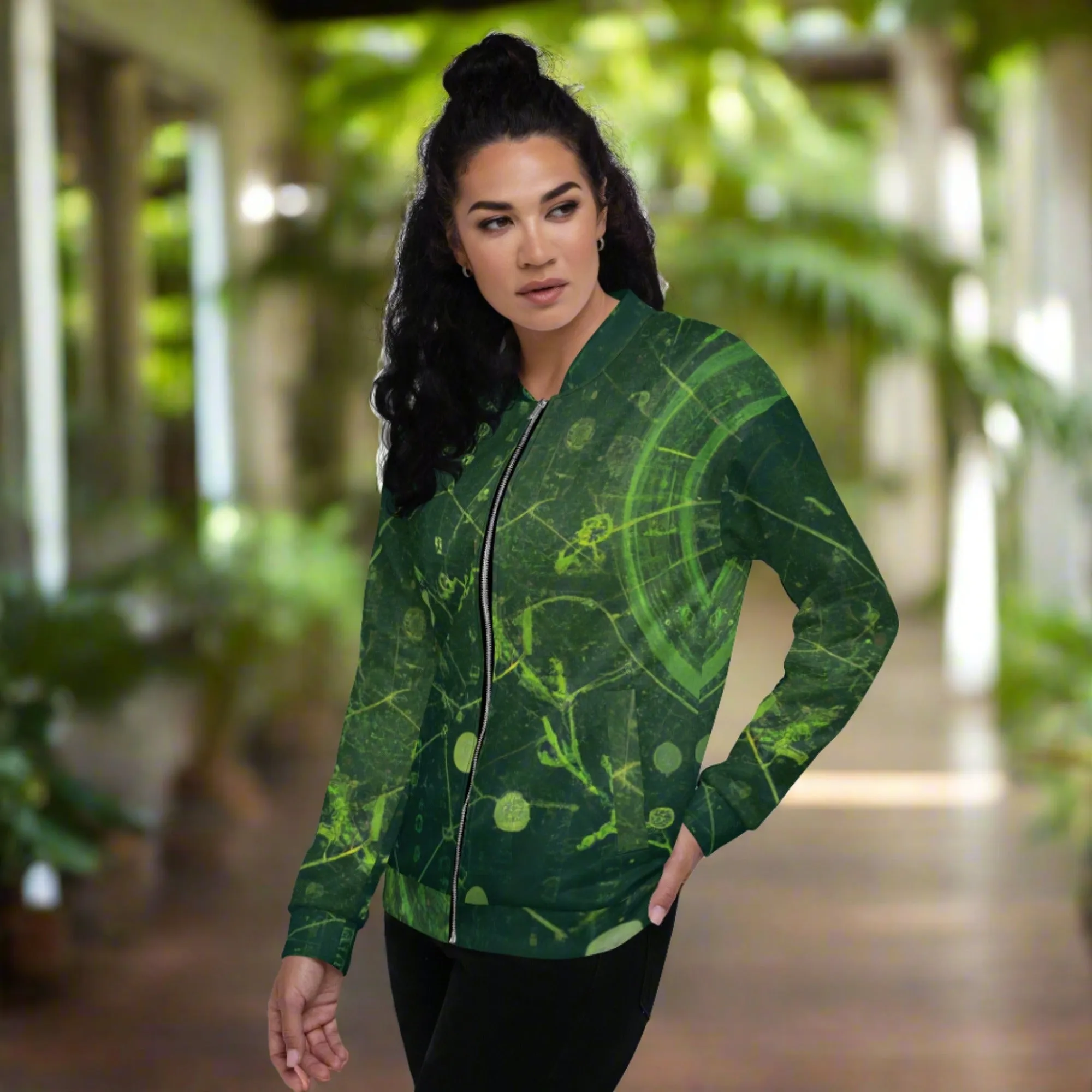 Versatile Dark Green Energy Bomber Jacket - Durable Unisex Fashion Piece