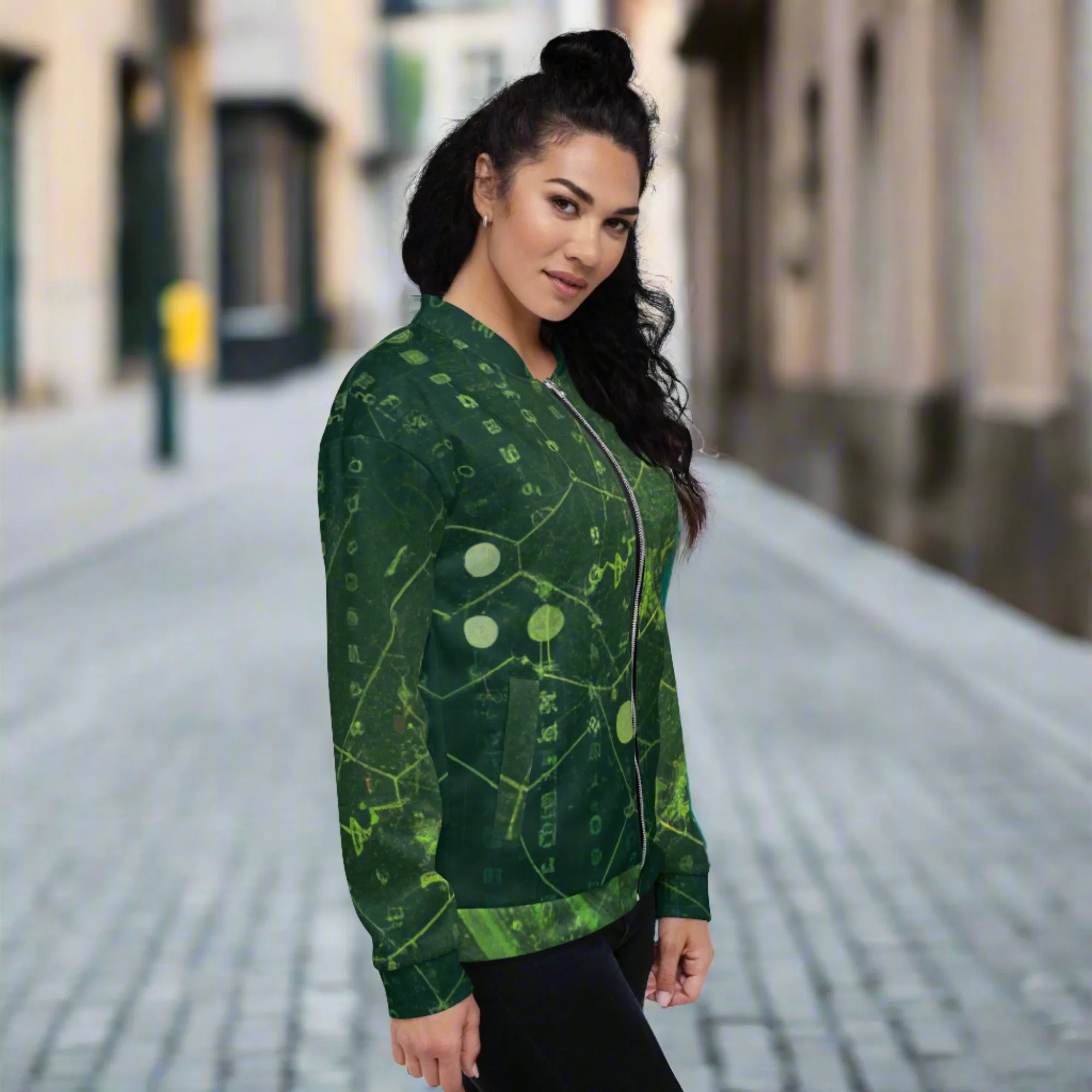 Versatile Dark Green Energy Bomber Jacket - Durable Unisex Fashion Piece