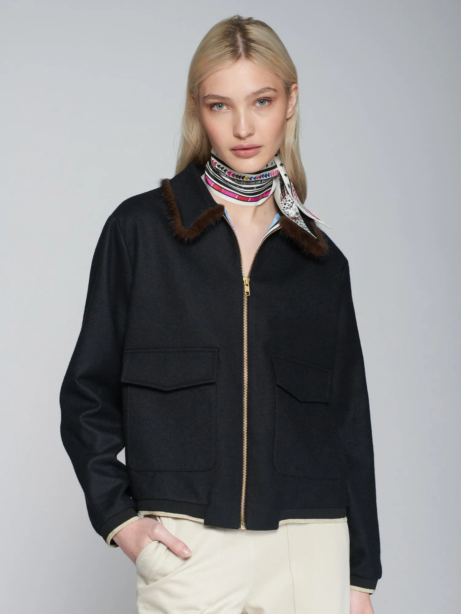 Vilagallo Fur Trim Bomber Jacket