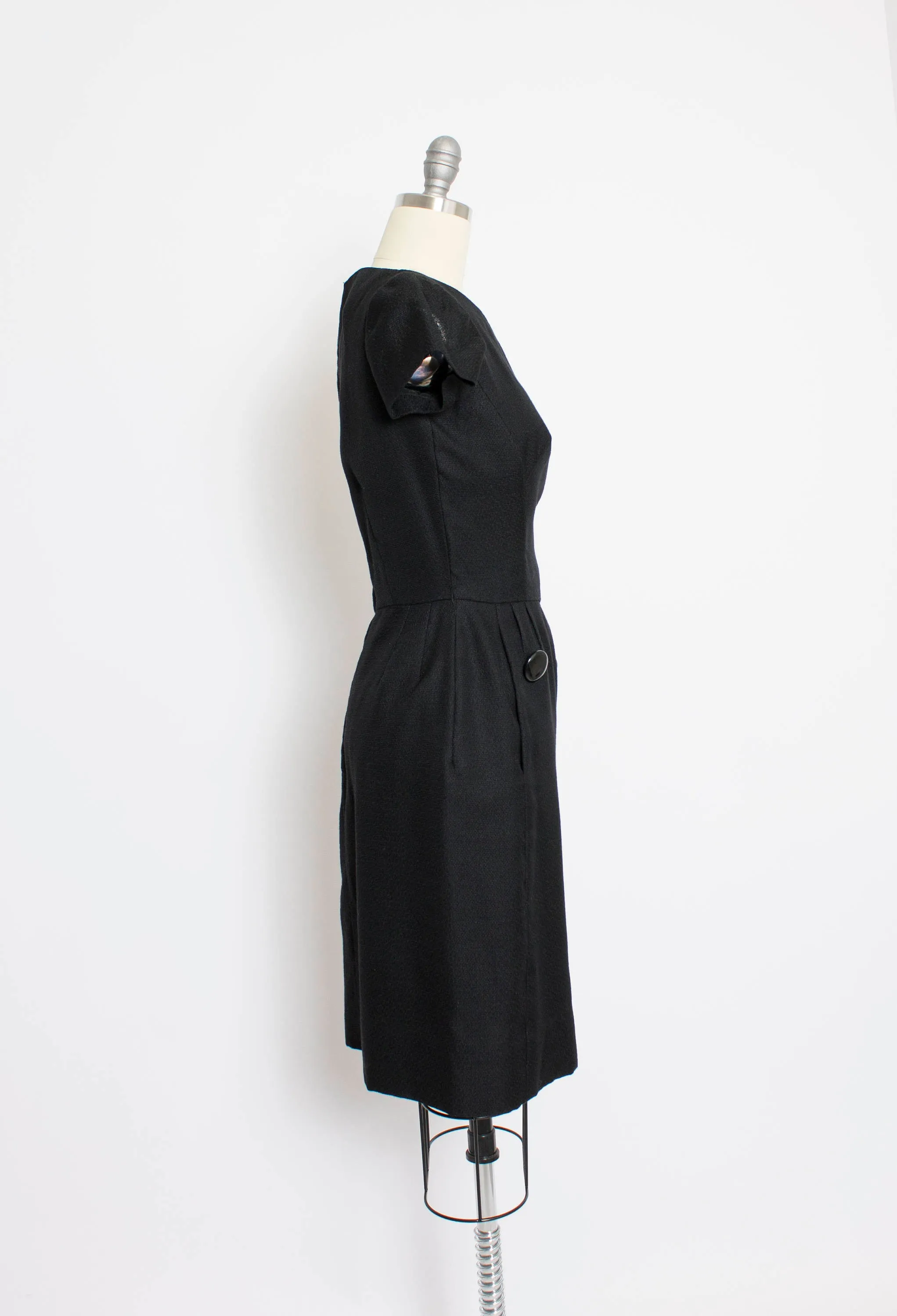 Vintage 1950s Dress Set Black Wool Wiggle Dress Cropped Jacket Ensemble Small S