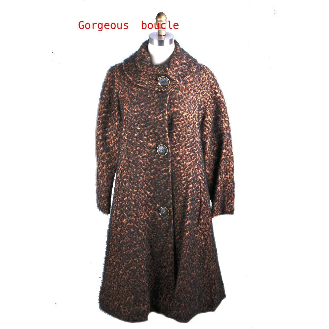 Vintage 1950s Swing Coat Brown/Black Boucle M/L Womens Winter