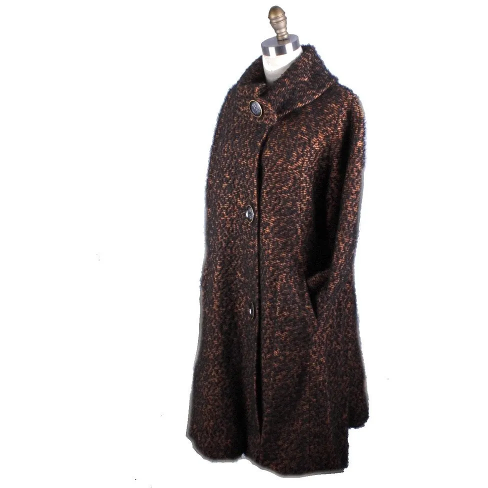 Vintage 1950s Swing Coat Brown/Black Boucle M/L Womens Winter