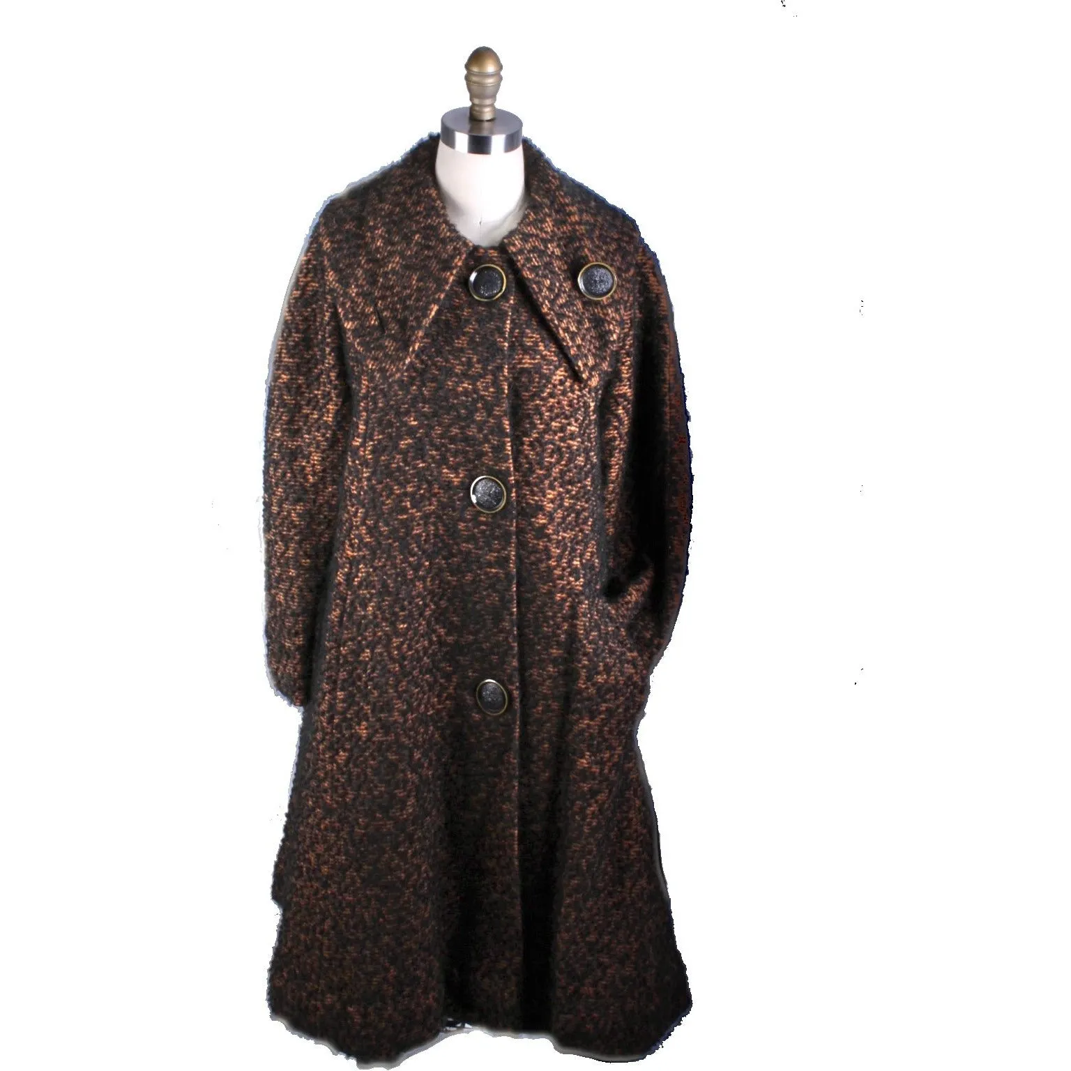 Vintage 1950s Swing Coat Brown/Black Boucle M/L Womens Winter