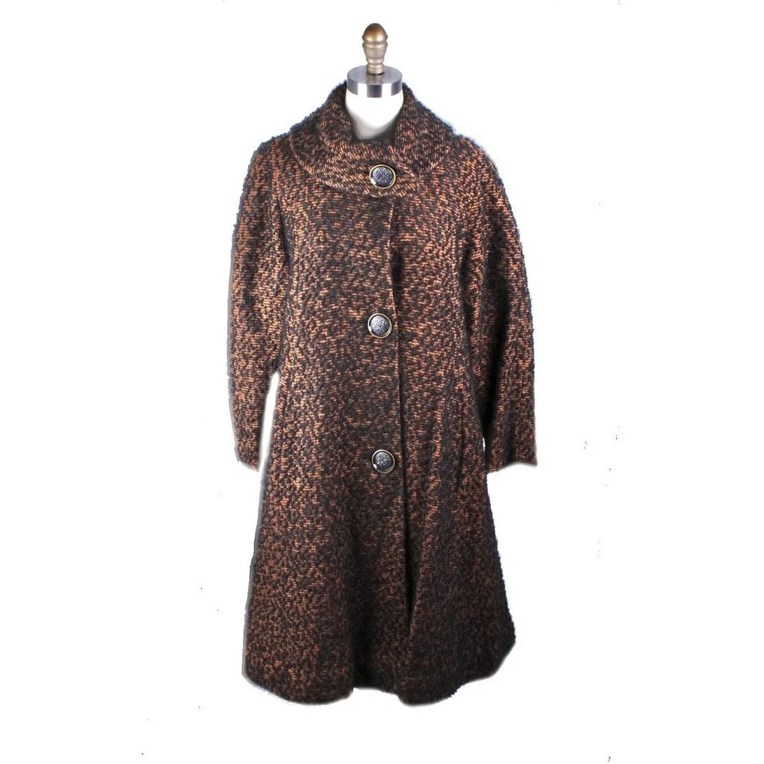 Vintage 1950s Swing Coat Brown/Black Boucle M/L Womens Winter