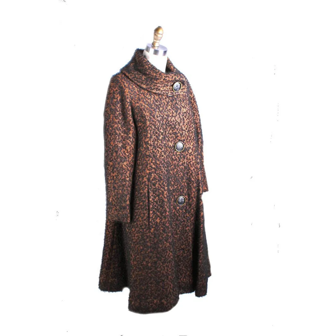 Vintage 1950s Swing Coat Brown/Black Boucle M/L Womens Winter