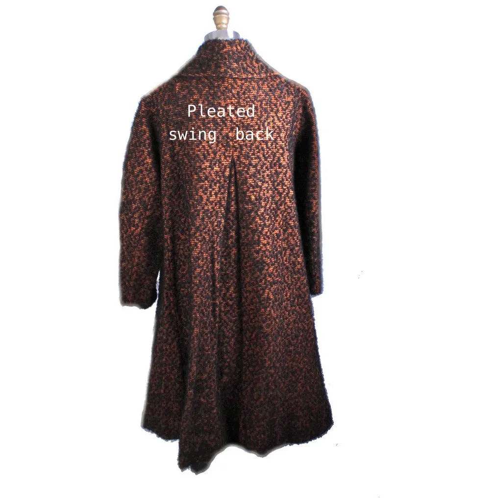 Vintage 1950s Swing Coat Brown/Black Boucle M/L Womens Winter