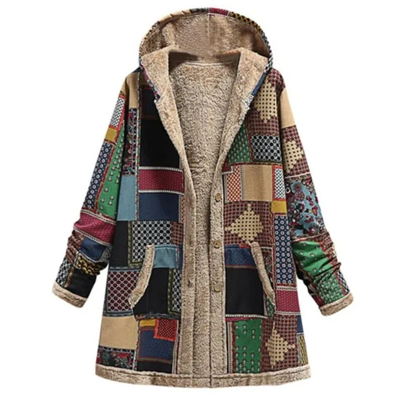 Vintage Casual Jacket for Women - Charmingtrend Polyester Button Pockets Fur Spliced