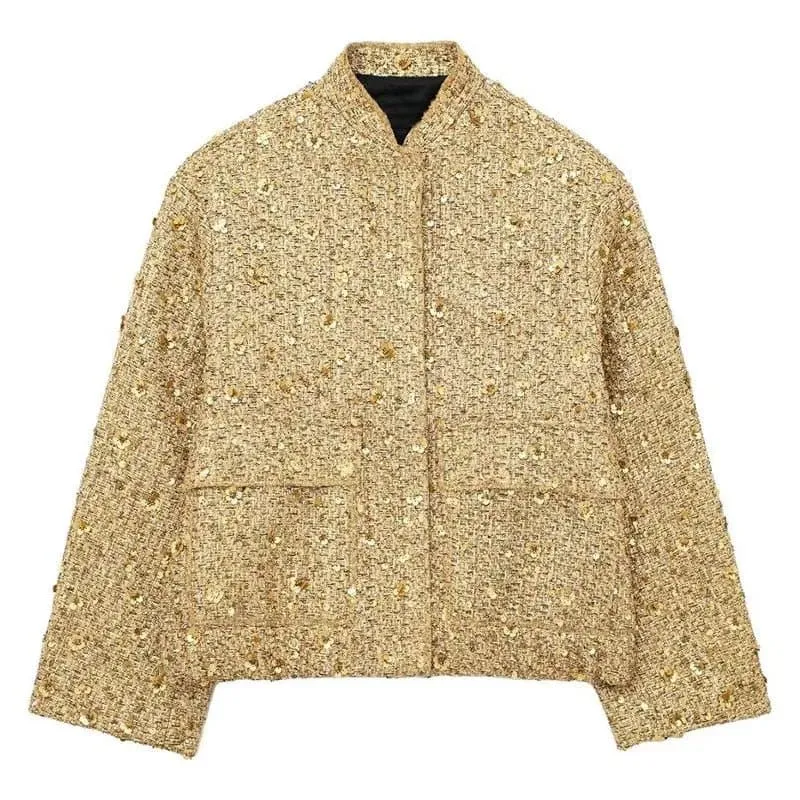 Vintage Sequin Coat - Sparkling Sequin Embellished Jacket for Women | Elegant Streetwear Style