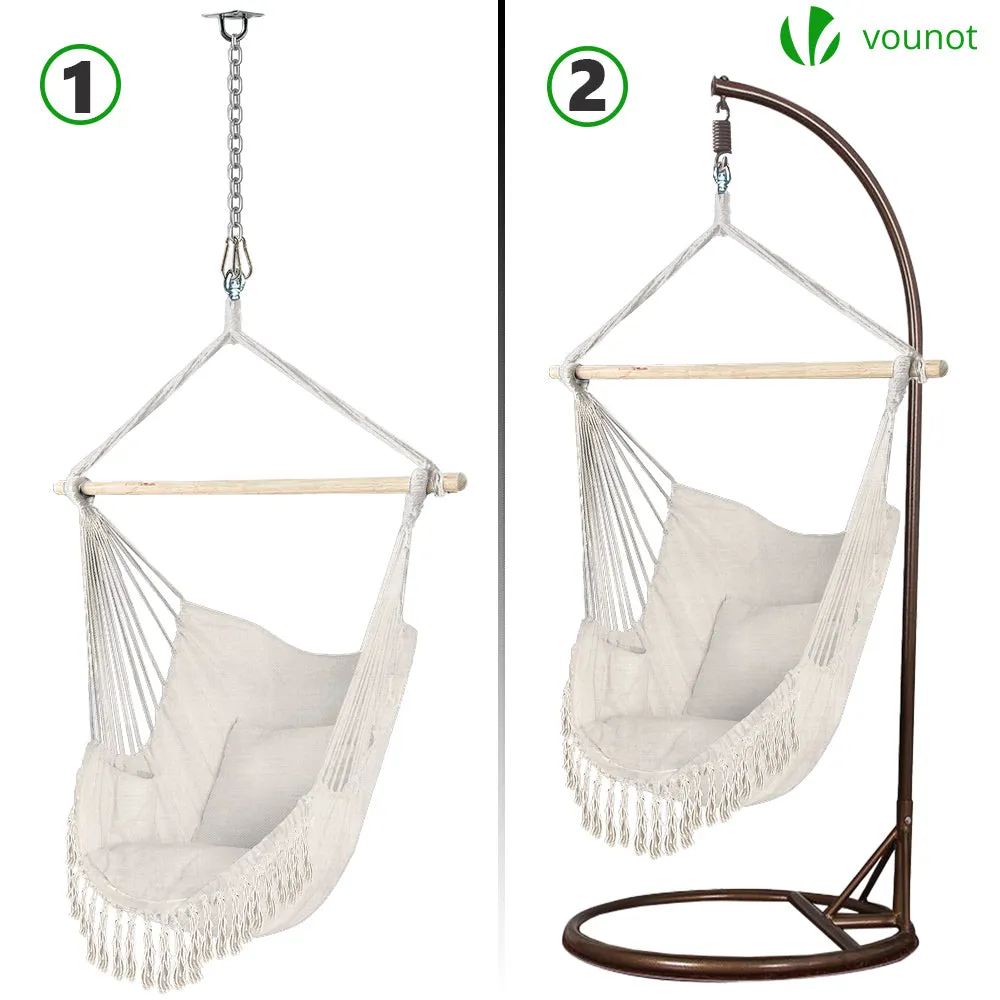 VOUNOT Hanging Hammock Chair with Cushions, Macrame Hammock Swing Chair for Garden, Bedroom, Patio, 265LBS Capacity, Beige