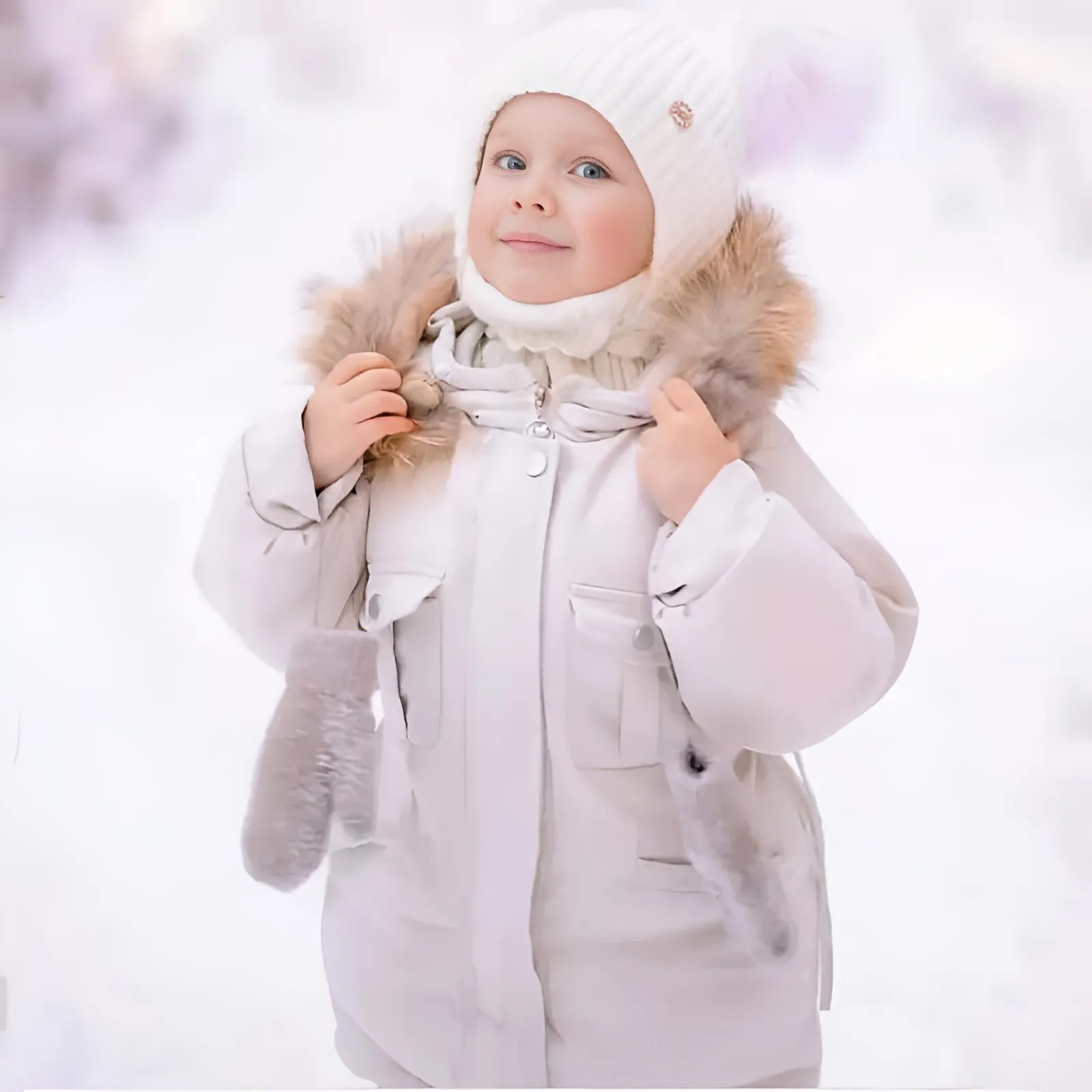 Winter Down Jacket and Snow Pants for Baby With Real Fur Collar