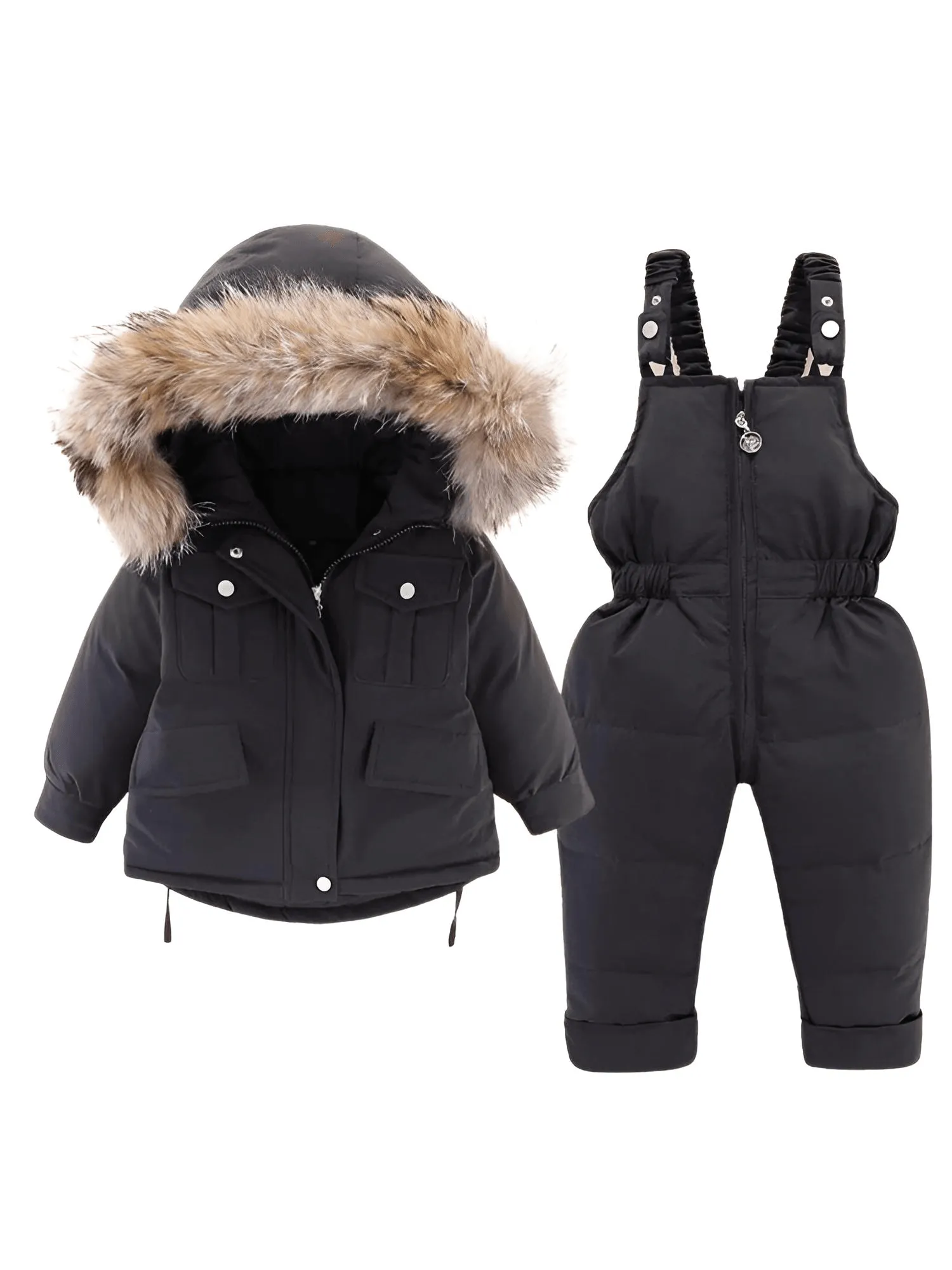 Winter Down Jacket and Snow Pants for Baby With Real Fur Collar