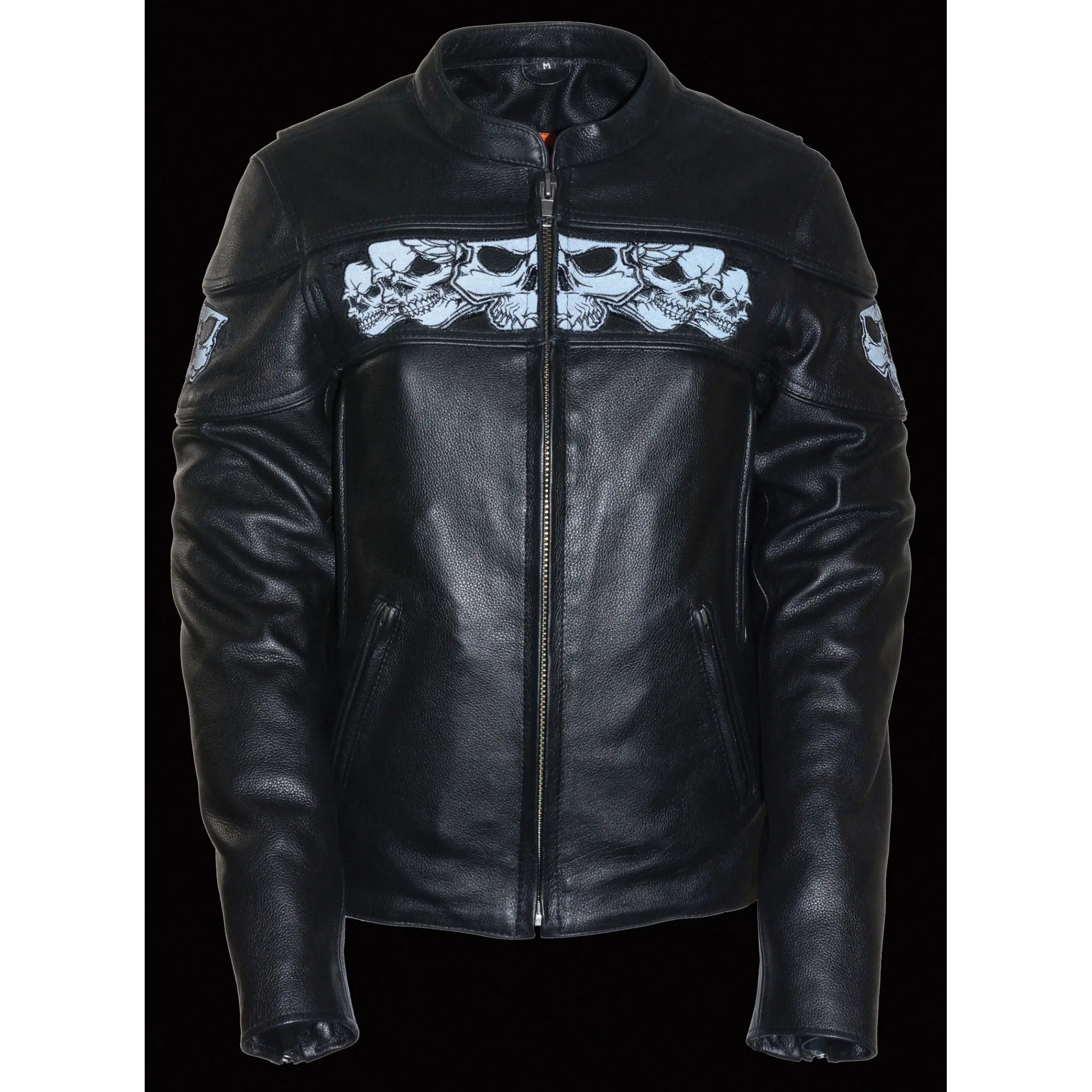 Women’s Black Crossover Scooter Jacket w/ Reflective Skulls